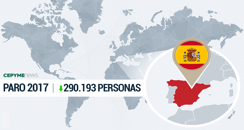 El paro baja en 290.193 personas en 2017