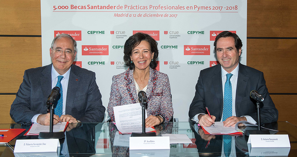 Santander, Crue y CEPYME convocan 5.000 becas de prácticas profesionales remuneradas en pymes